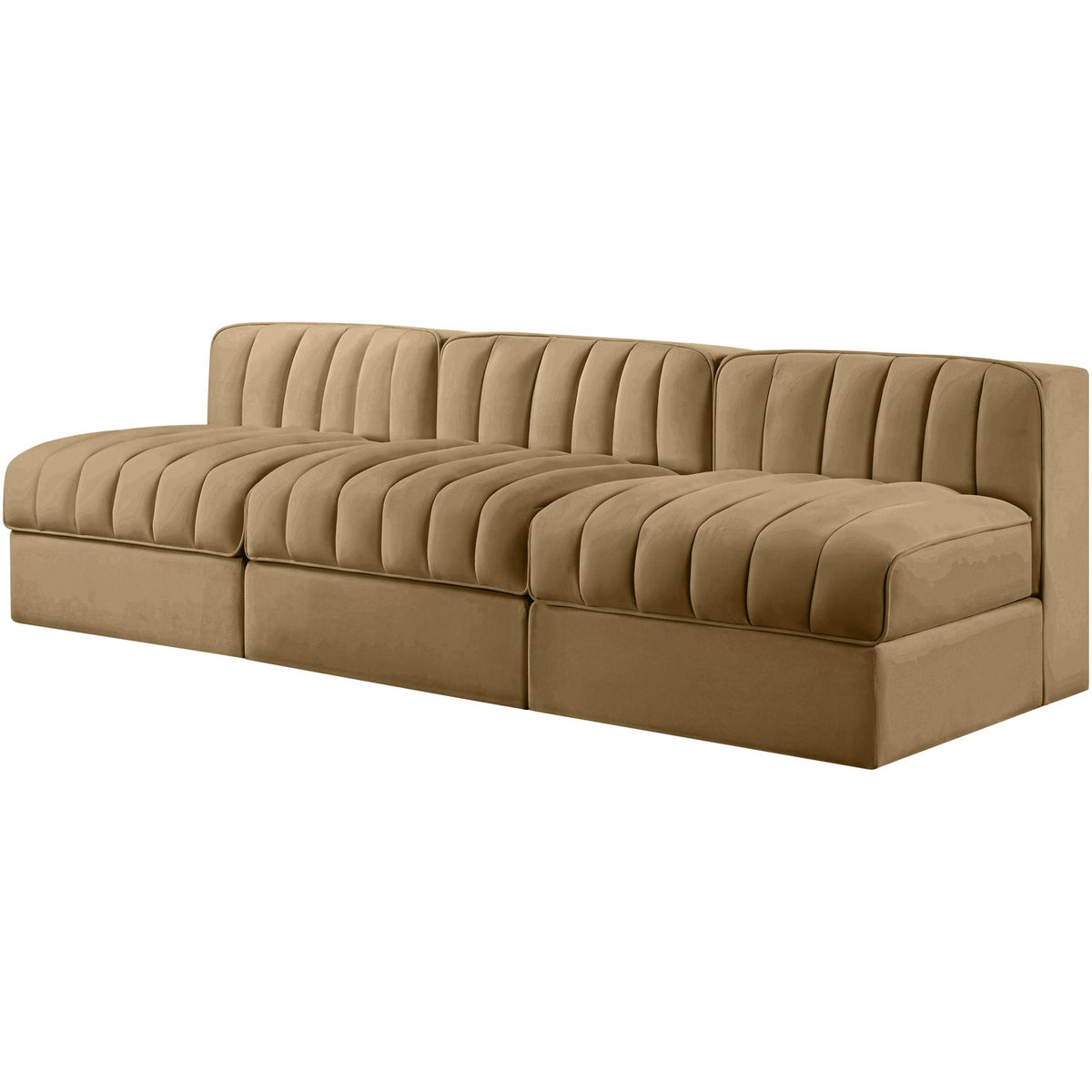 Rummi Saddle Velvet Performance Fabric Upholstered 3 Piece Modular Sofa