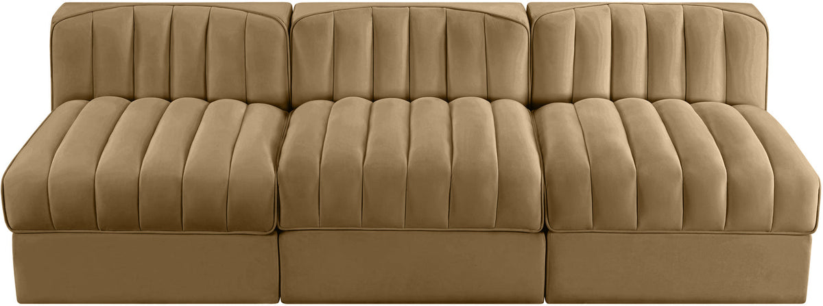 Rummi Saddle Velvet Performance Fabric Upholstered 3 Piece Modular Sofa