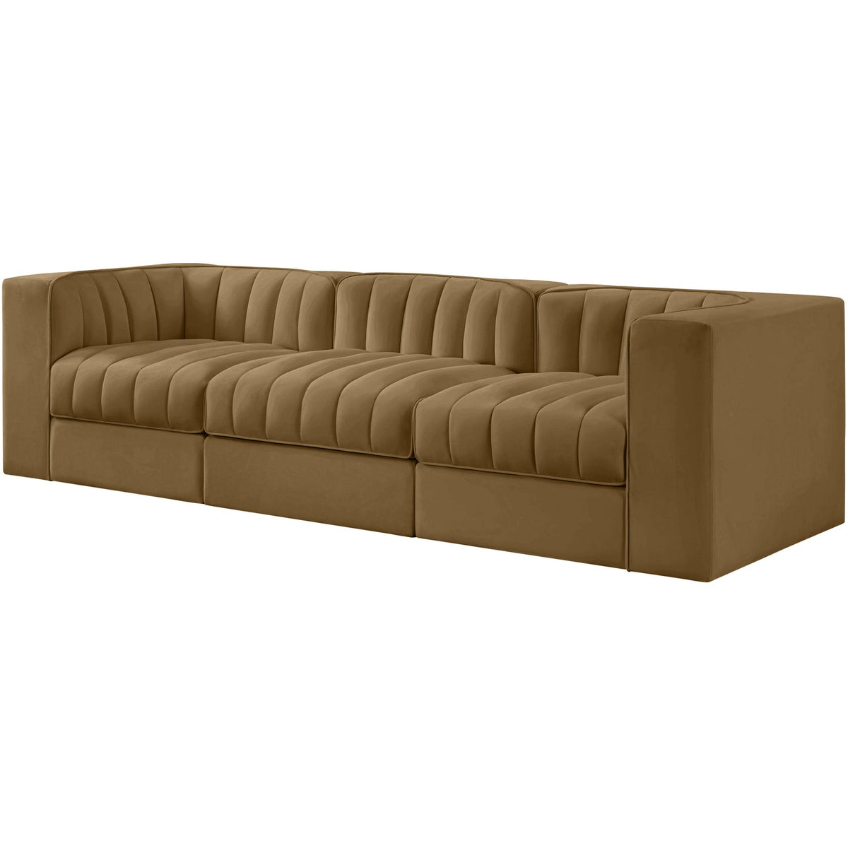 Rummi Saddle Velvet Performance Fabric Upholstered 3 Piece Modular Sofa