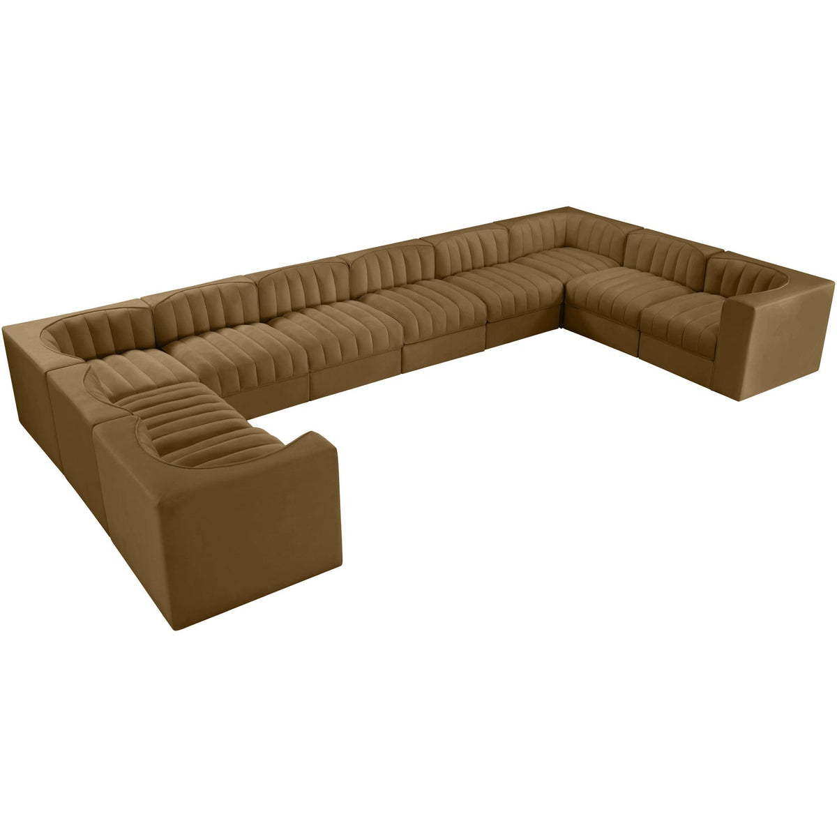 Rummi Saddle Velvet Performance Fabric Upholstered 10 Piece Modular Sectional Sofa