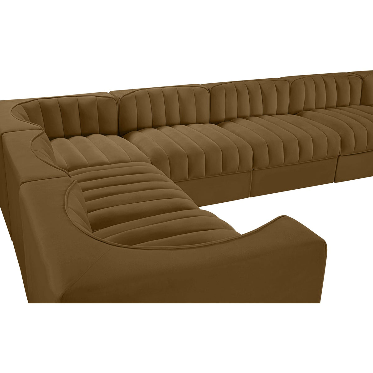Rummi Saddle Velvet Performance Fabric Upholstered 10 Piece Modular Sectional Sofa