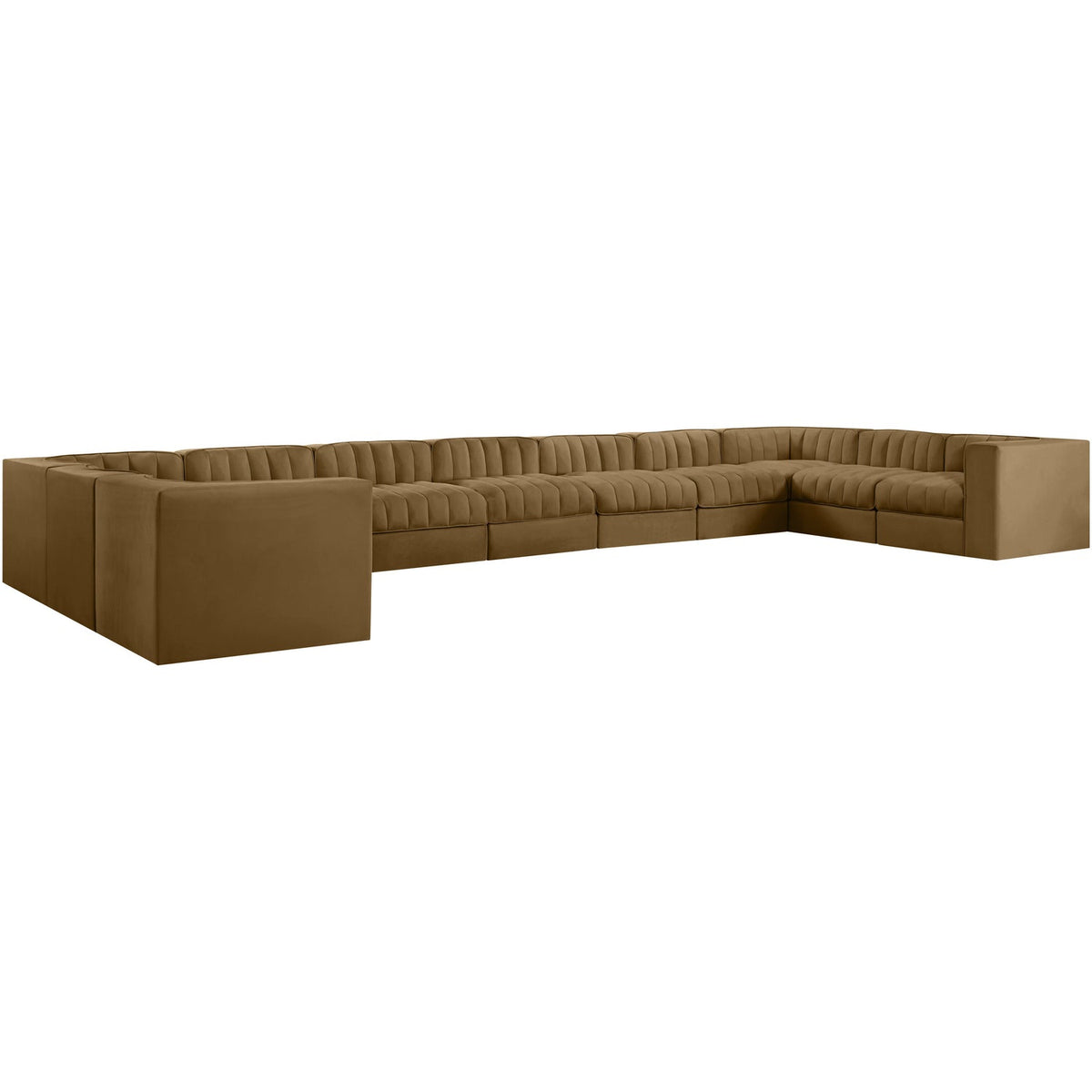 Rummi Saddle Velvet Performance Fabric Upholstered 11 Piece Modular Sectional Sofa