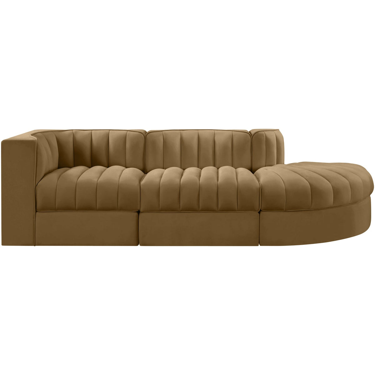 Rummi Saddle Velvet Performance Fabric Upholstered 3 Piece Modular Sectional Sofa