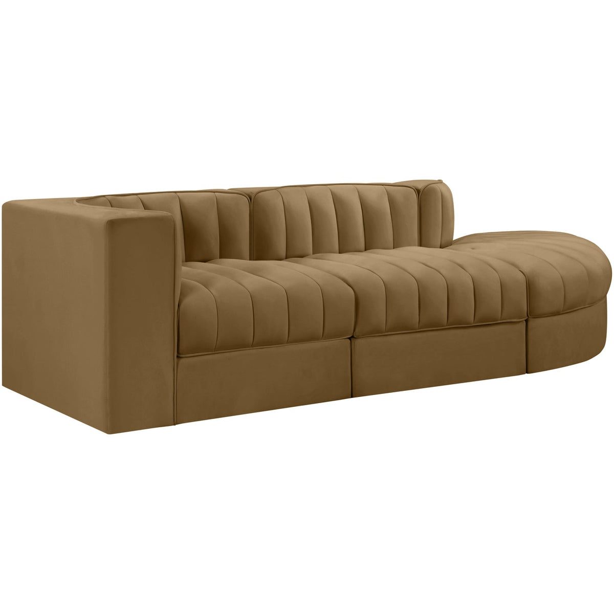 Rummi Saddle Velvet Performance Fabric Upholstered 3 Piece Modular Sectional Sofa