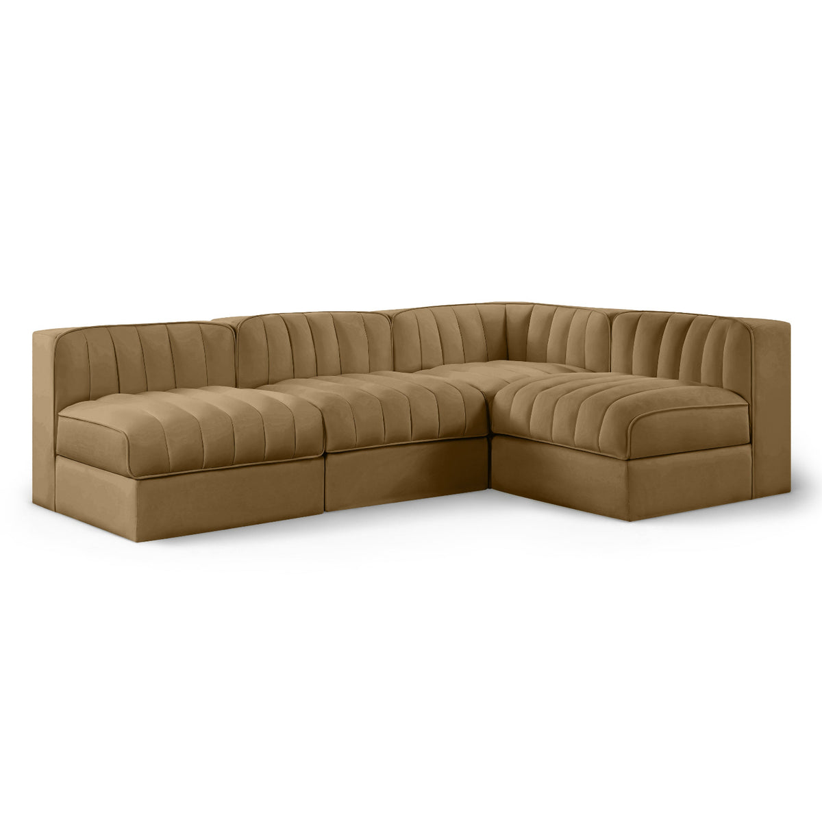 Rummi Saddle Velvet Performance Fabric Upholstered 4pc. Modular Sectional in Saddle velvet, 92"W, primary product view