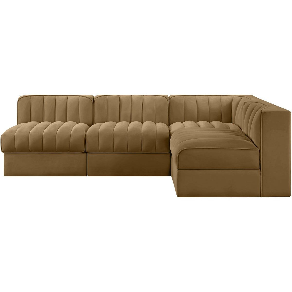 Rummi Saddle Velvet Performance Fabric Upholstered 4 Piece Modular Sectional Sofa