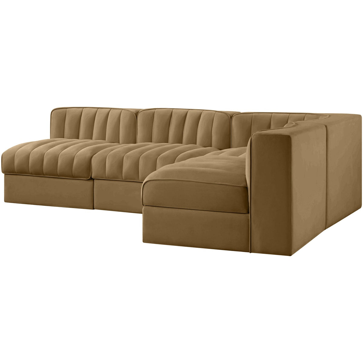 Rummi Saddle Velvet Performance Fabric Upholstered 4 Piece Modular Sectional Sofa