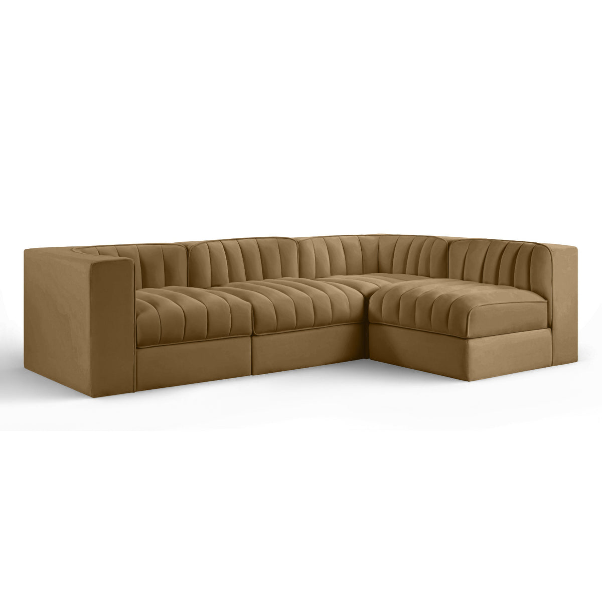 Rummi Saddle Velvet Performance Fabric Upholstered 4pc. Modular Sectional in Saddle velvet, 97"W, primary product view