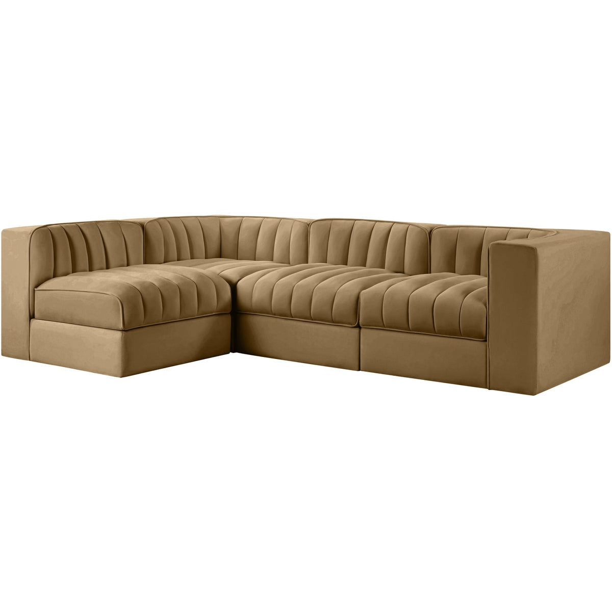 Rummi Saddle Velvet Performance Fabric Upholstered 4 Piece Modular Sectional Sofa
