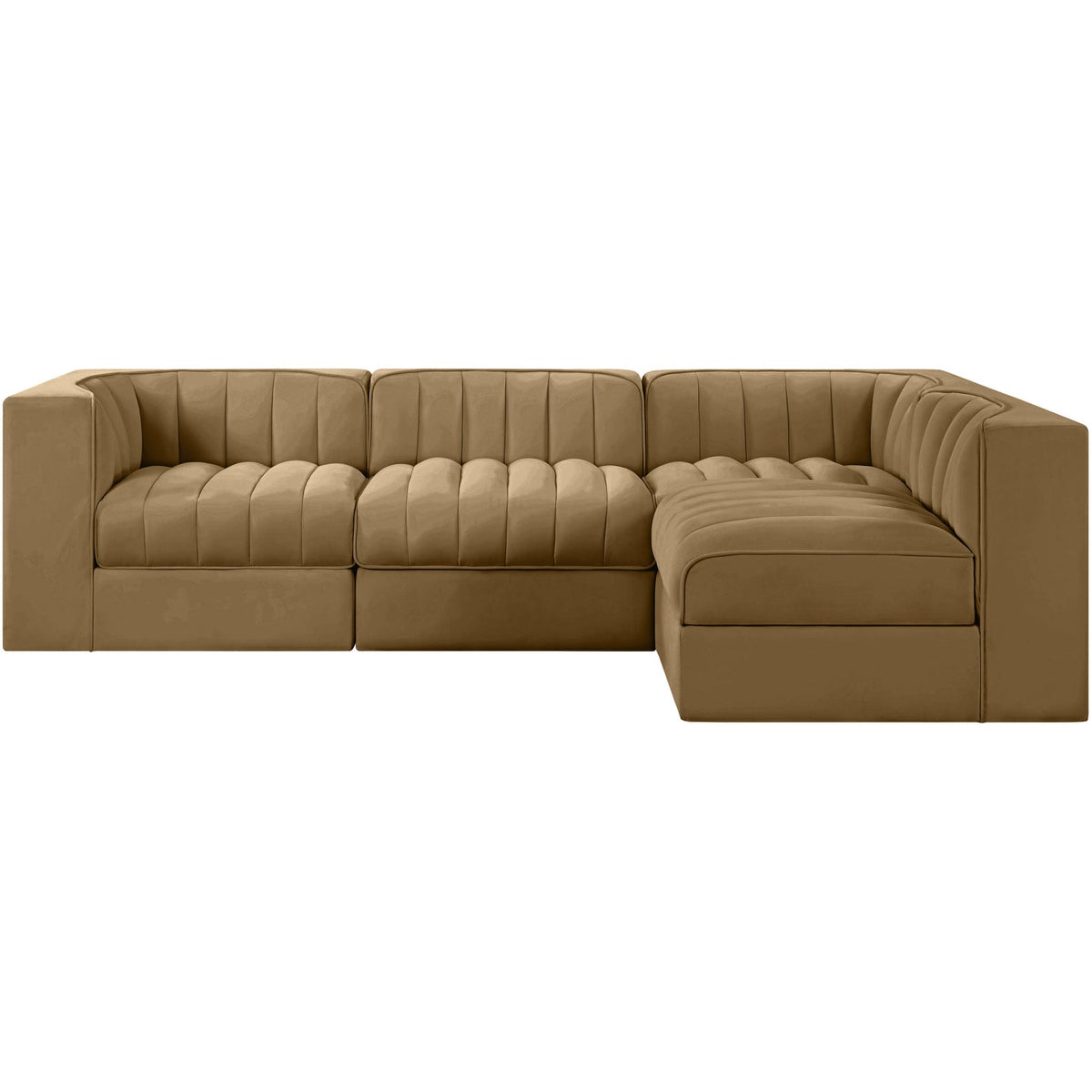 Rummi Saddle Velvet Performance Fabric Upholstered 4 Piece Modular Sectional Sofa