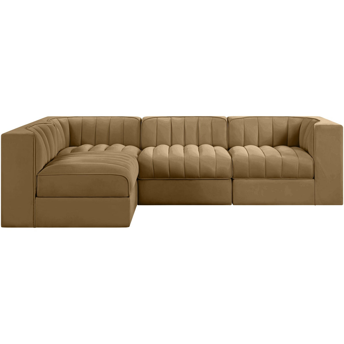 Rummi Saddle Velvet Performance Fabric Upholstered 4 Piece Modular Sectional Sofa