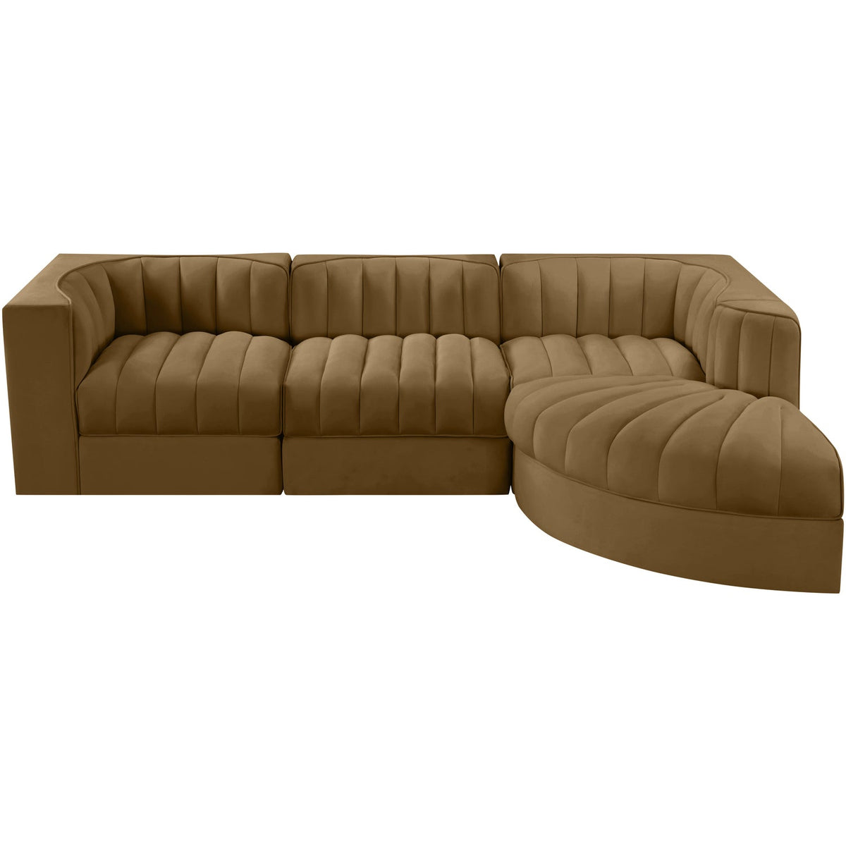 Rummi Saddle Velvet Performance Fabric Upholstered 4 Piece Modular Sectional Sofa