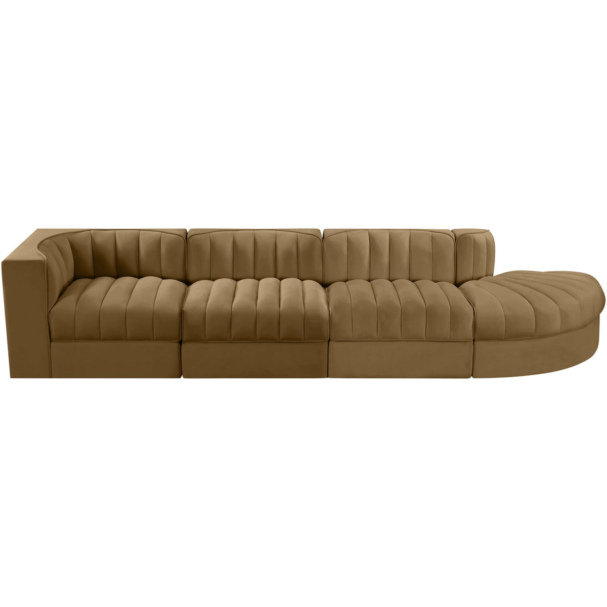 Rummi Saddle Velvet Performance Fabric Upholstered 4 Piece Modular Sectional Sofa