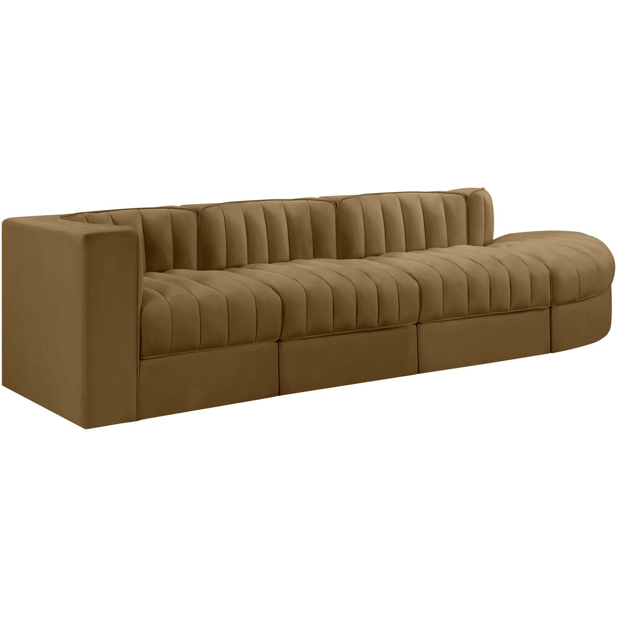 Rummi Saddle Velvet Performance Fabric Upholstered 4 Piece Modular Sectional Sofa