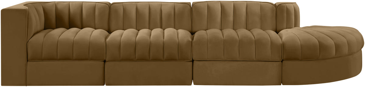 Rummi Saddle Velvet Performance Fabric Upholstered 4 Piece Modular Sectional Sofa