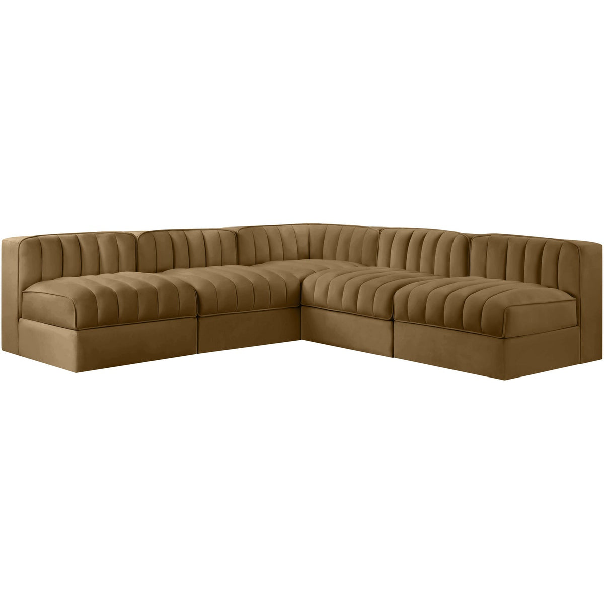 Rummi Saddle Velvet Performance Fabric Upholstered 5 Piece Modular Sectional Sofa