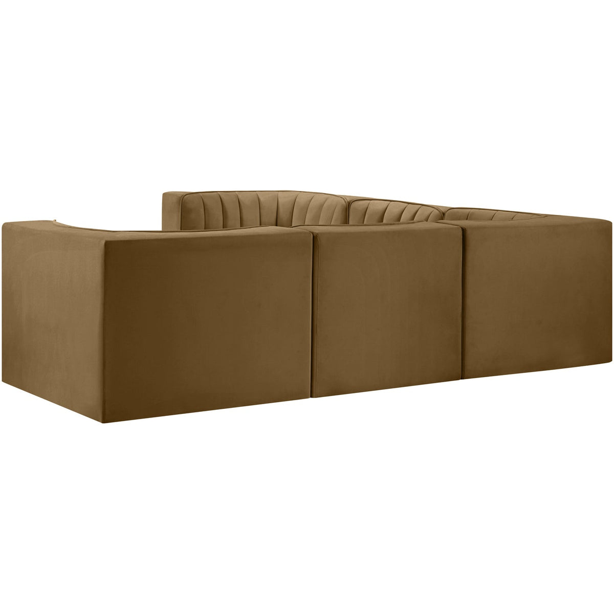 Rummi Saddle Velvet Performance Fabric Upholstered 5 Piece Modular Sectional Sofa