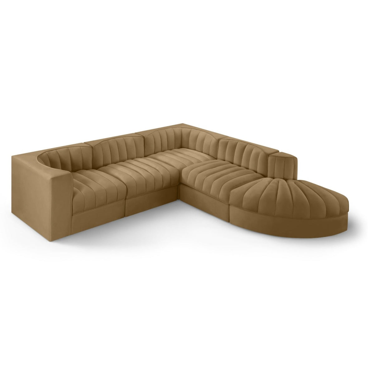 Rummi Saddle Velvet Performance Fabric Upholstered 5pc. Modular Sectional in Saddle velvet, 97"W, primary product view