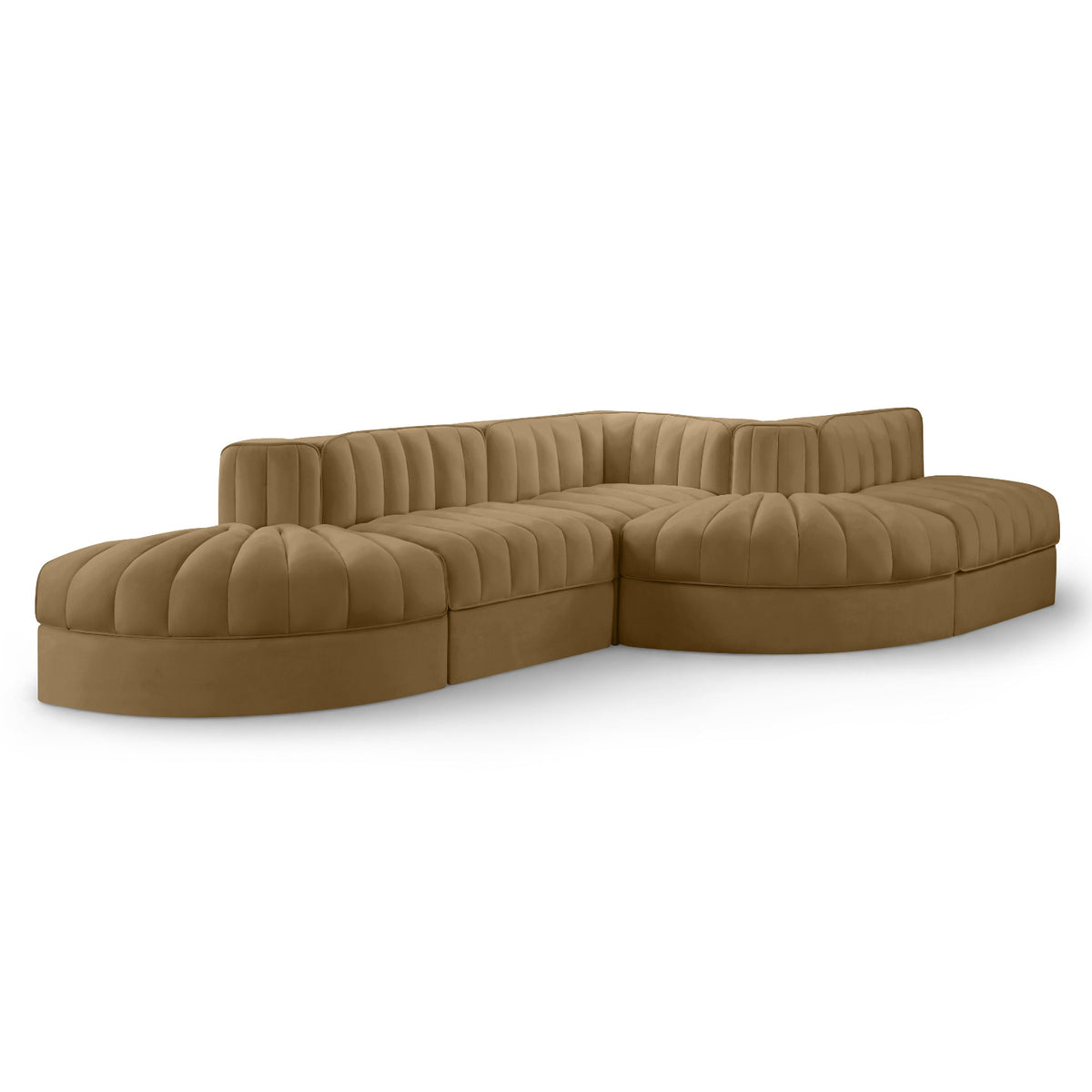 Rummi Saddle Velvet Performance Fabric Upholstered 5pc. Modular Sectional in Saddle velvet, 112"W, primary product view