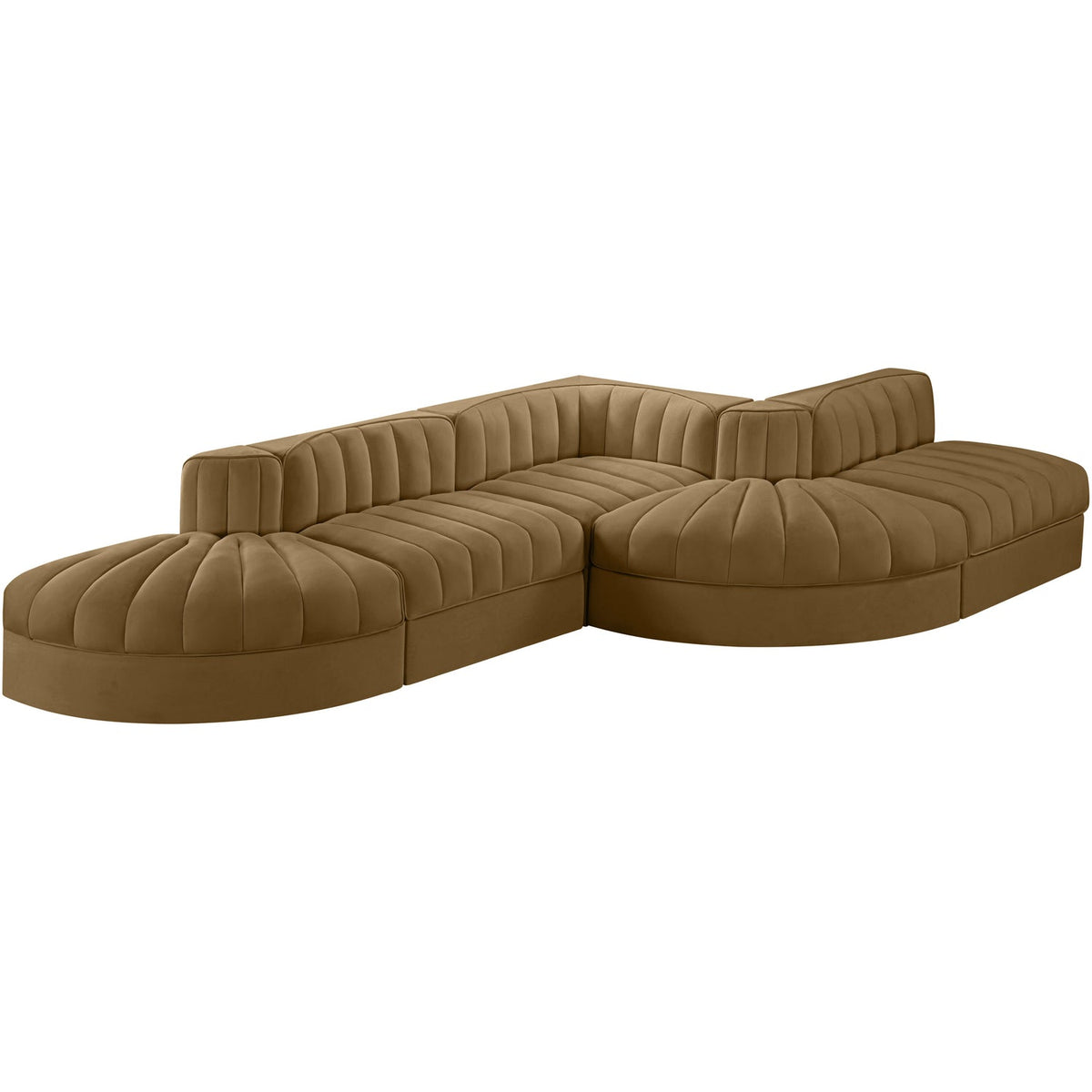 Rummi Saddle Velvet Performance Fabric Upholstered 5 Piece Modular Sectional Sofa