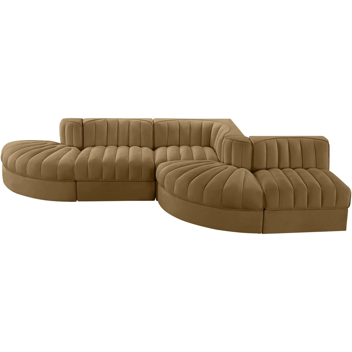 Rummi Saddle Velvet Performance Fabric Upholstered 5 Piece Modular Sectional Sofa