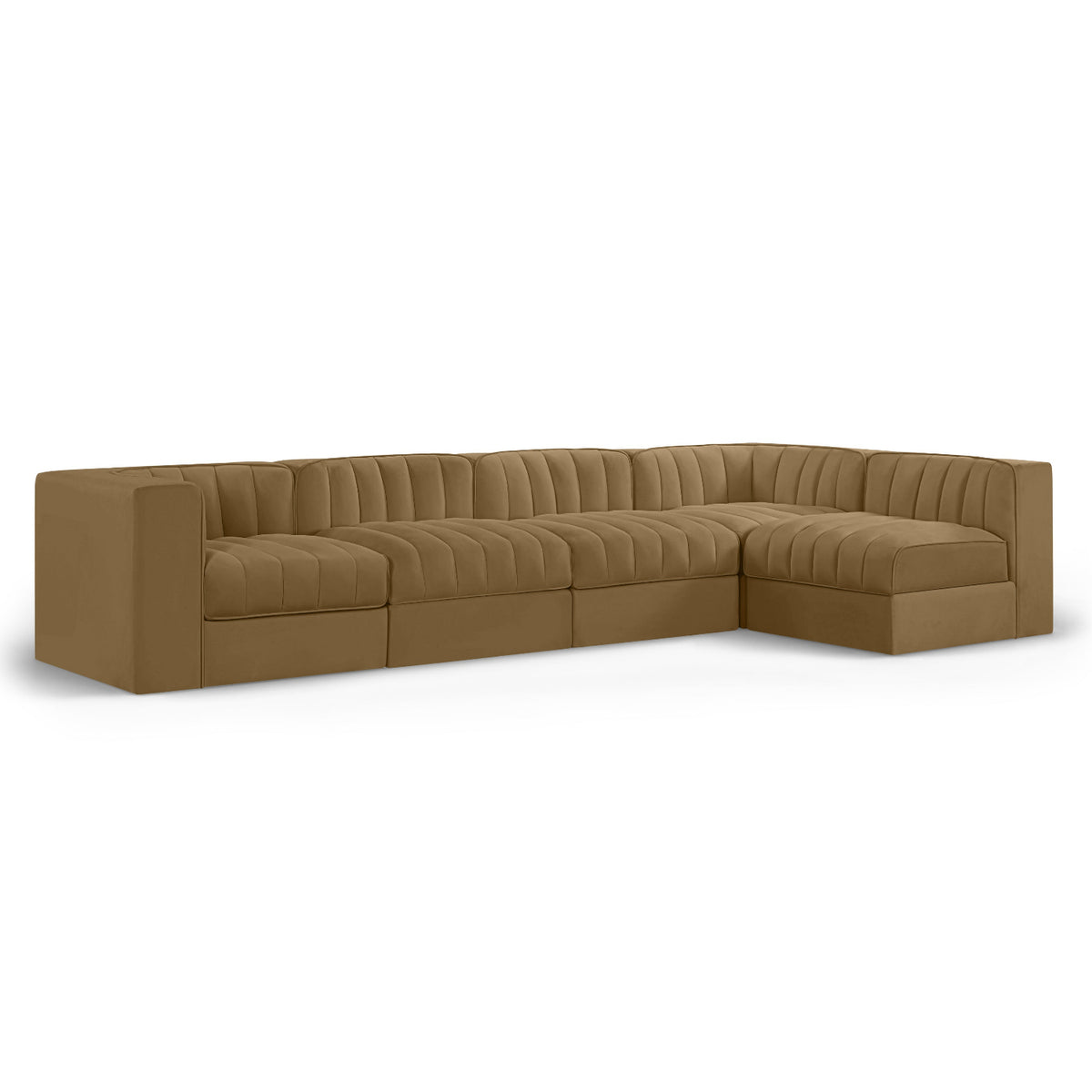 Rummi Saddle Velvet Performance Fabric Upholstered 5pc. Modular Sectional in Saddle velvet, 126"W, primary product view