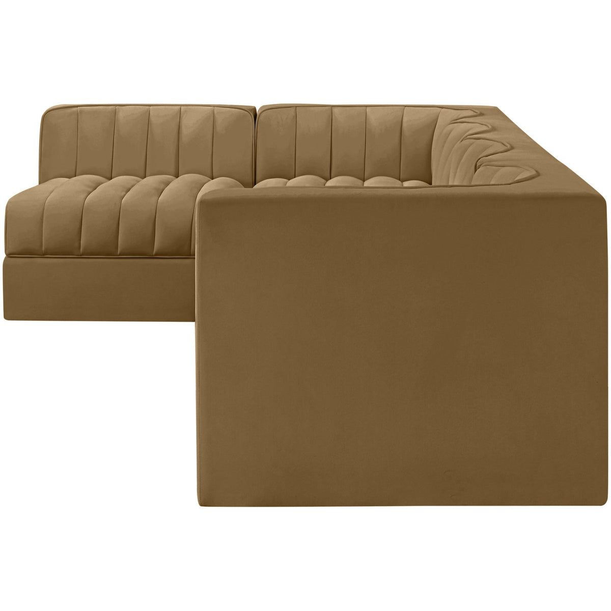 Rummi Saddle Velvet Performance Fabric Upholstered 5 Piece Modular Sectional Sofa