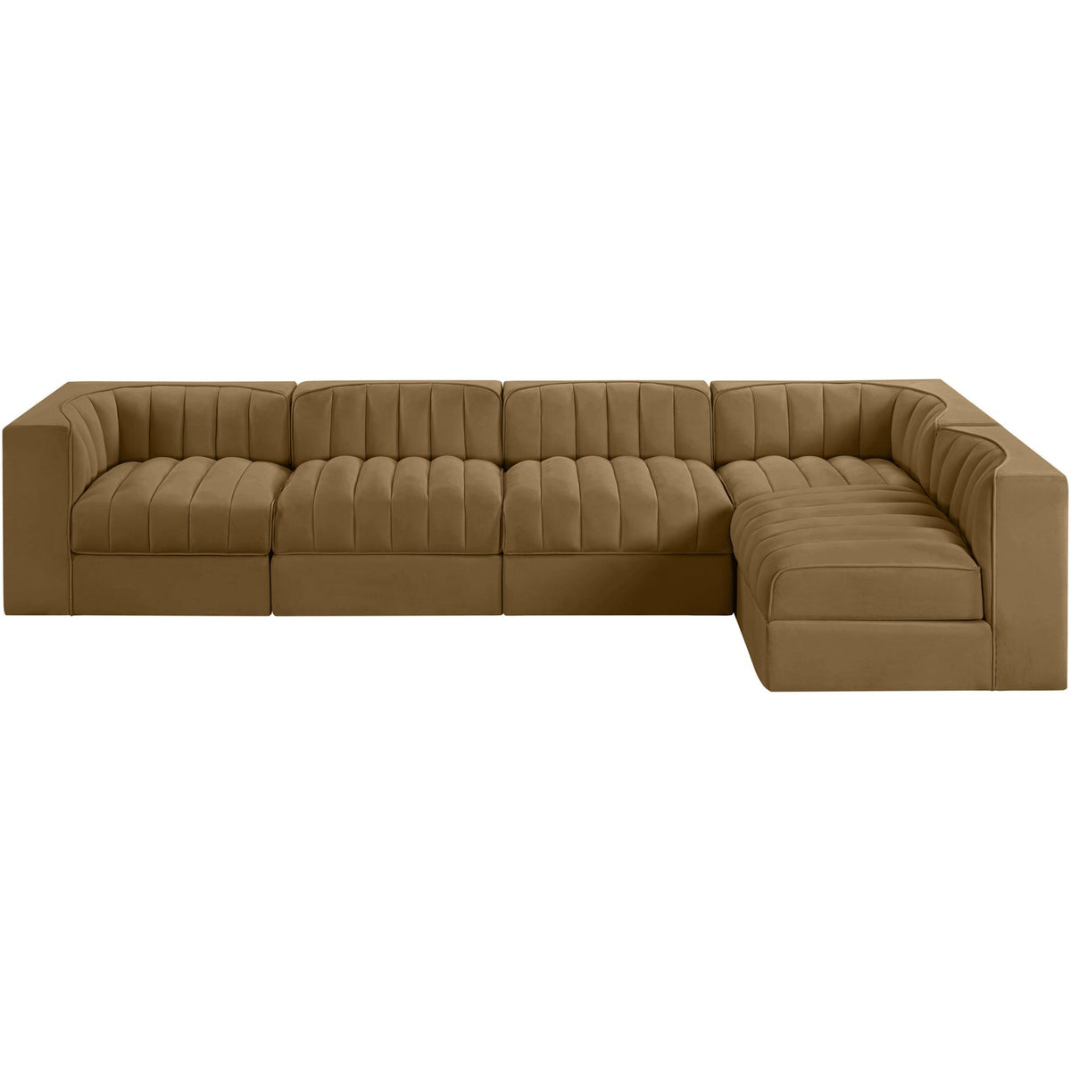 Rummi Saddle Velvet Performance Fabric Upholstered 5 Piece Modular Sectional Sofa