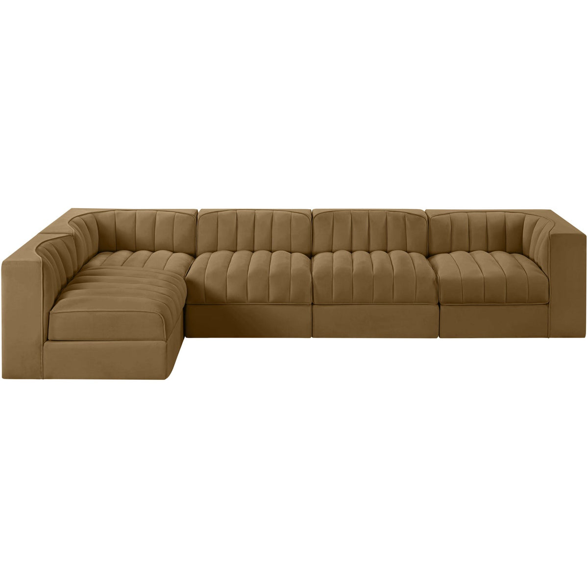 Rummi Saddle Velvet Performance Fabric Upholstered 5 Piece Modular Sectional Sofa