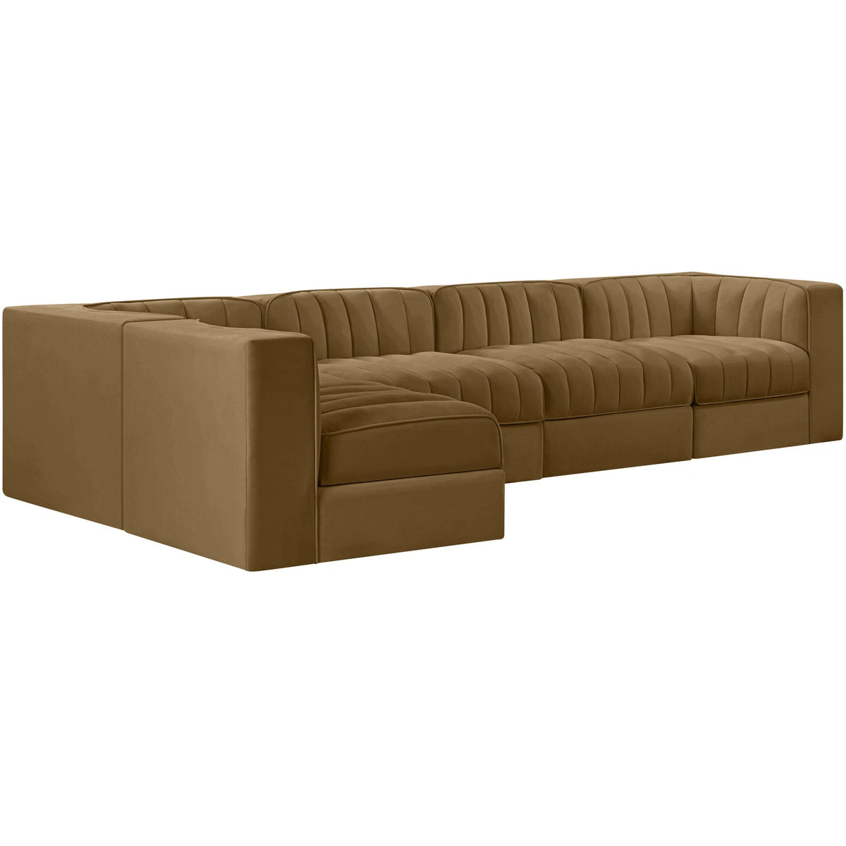Rummi Saddle Velvet Performance Fabric Upholstered 5 Piece Modular Sectional Sofa