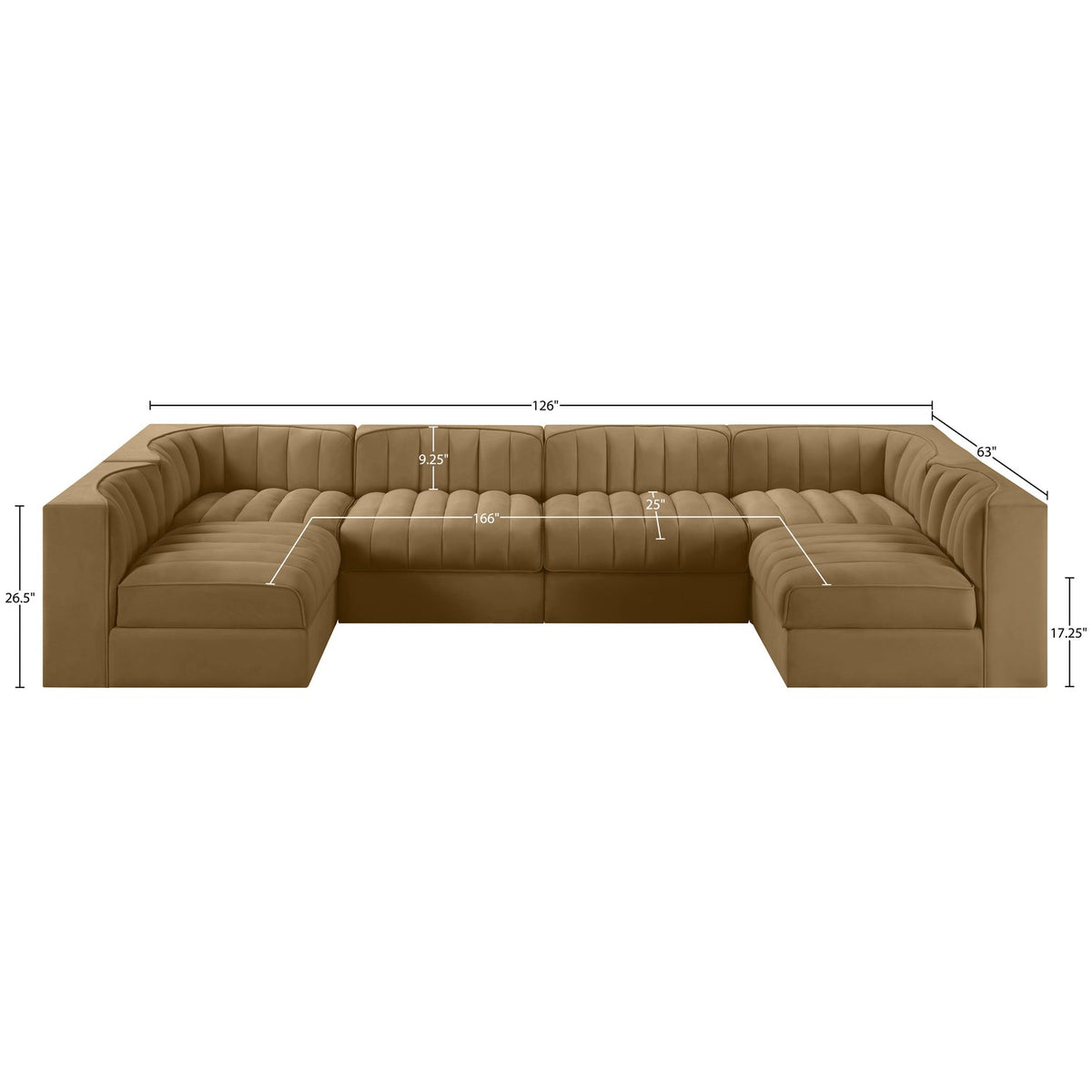 Rummi Saddle Velvet Performance Fabric Upholstered 6 Piece Modular Sectional Sofa