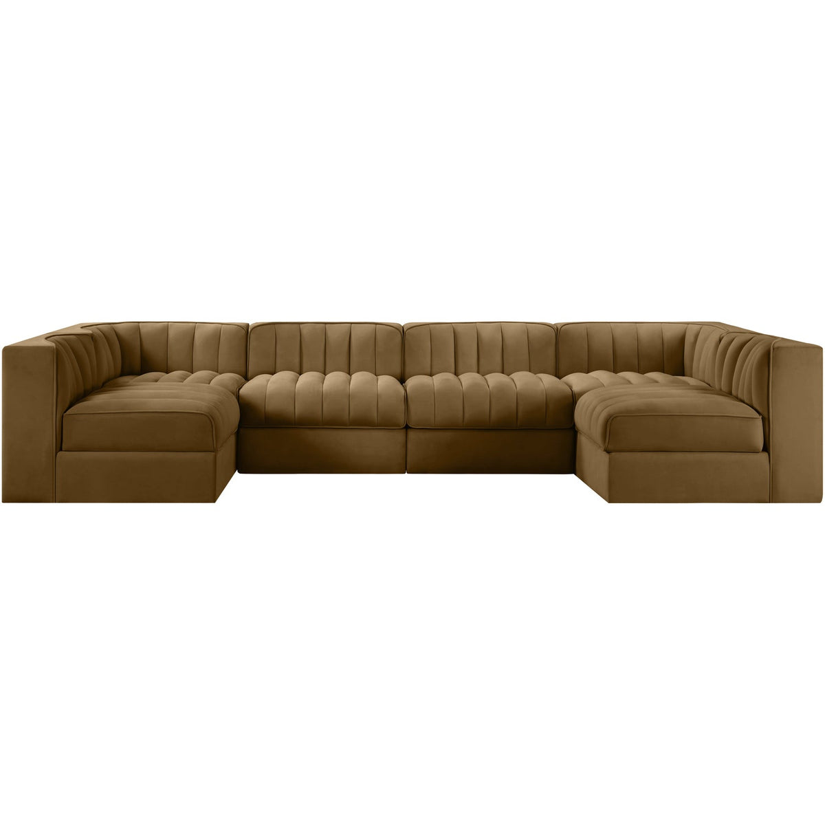 Rummi Saddle Velvet Performance Fabric Upholstered 6 Piece Modular Sectional Sofa