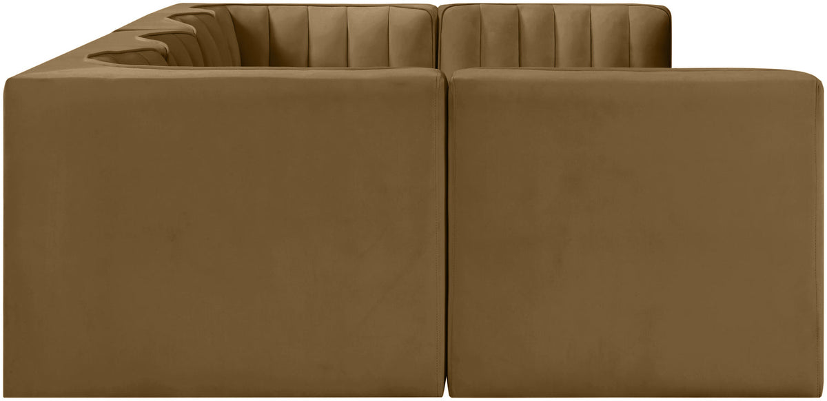 Rummi Saddle Velvet Performance Fabric Upholstered 6 Piece Modular Sectional Sofa