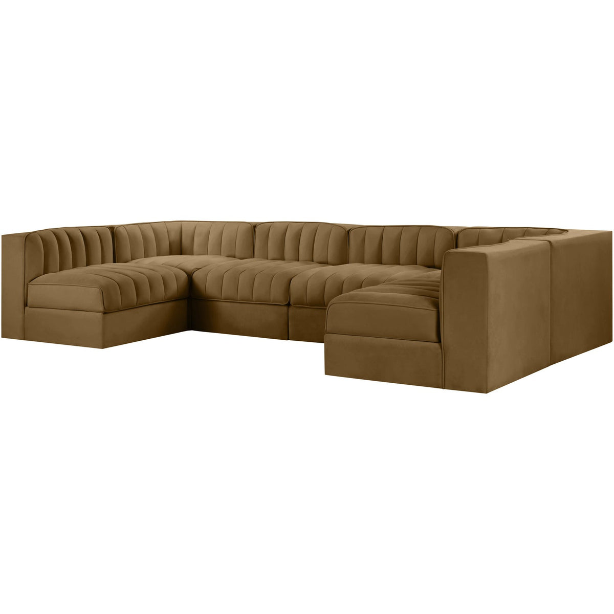 Rummi Saddle Velvet Performance Fabric Upholstered 6 Piece Modular Sectional Sofa