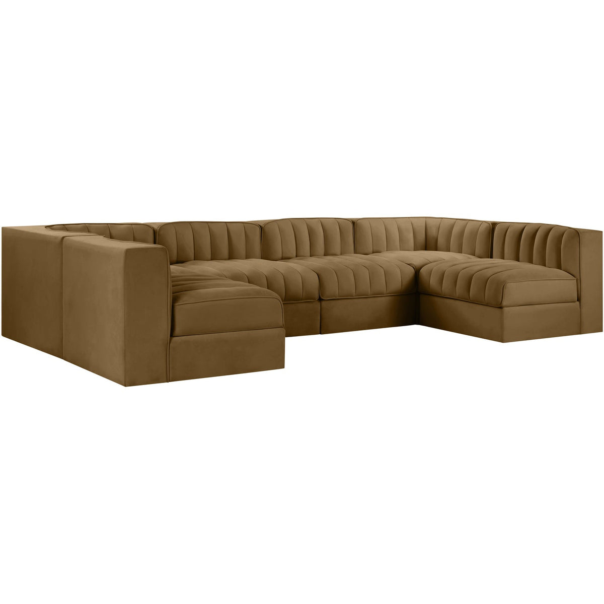Rummi Saddle Velvet Performance Fabric Upholstered 6 Piece Modular Sectional Sofa