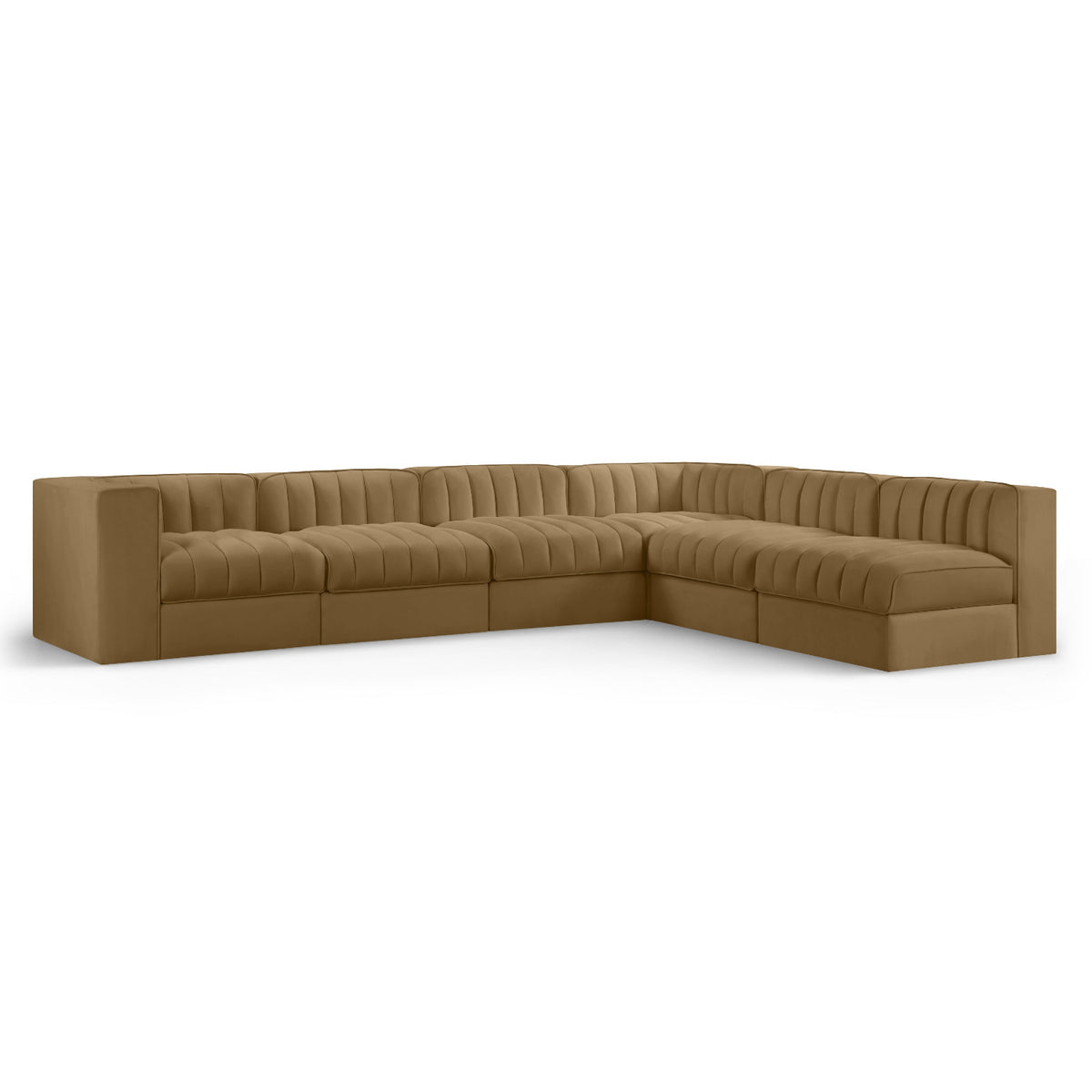 Rummi Saddle Velvet Performance Fabric Upholstered 6pc. Modular Sectional in Saddle velvet, primary product view