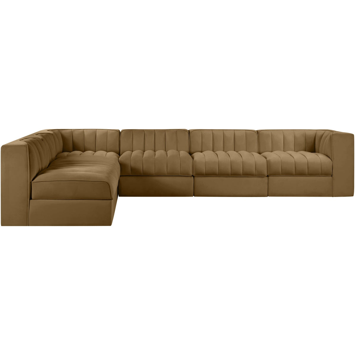 Rummi Saddle Velvet Performance Fabric Upholstered 6 Piece Modular Sectional Sofa
