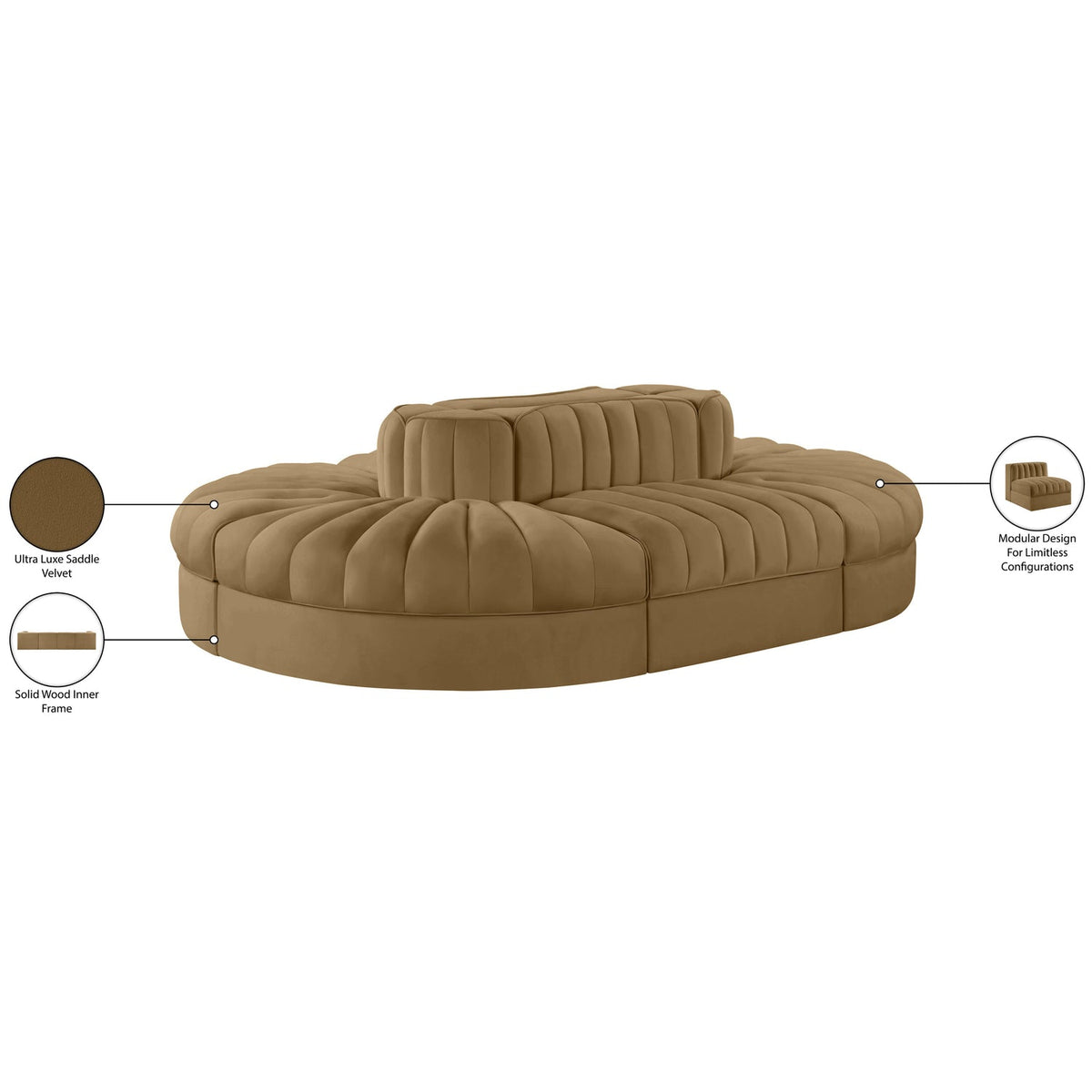 Rummi Saddle Velvet Performance Fabric Upholstered 6 Piece Modular Sectional Sofa
