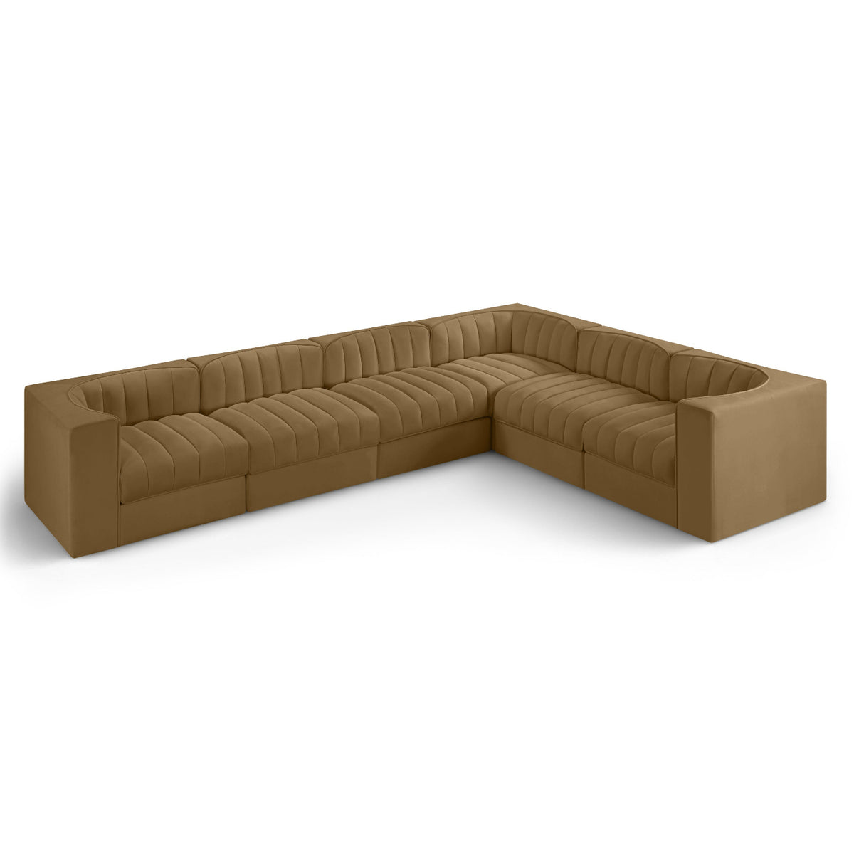Rummi Saddle Velvet Performance Fabric Upholstered 6pc. Modular Sectional in ultra-luxe Saddle velvet, primary product view