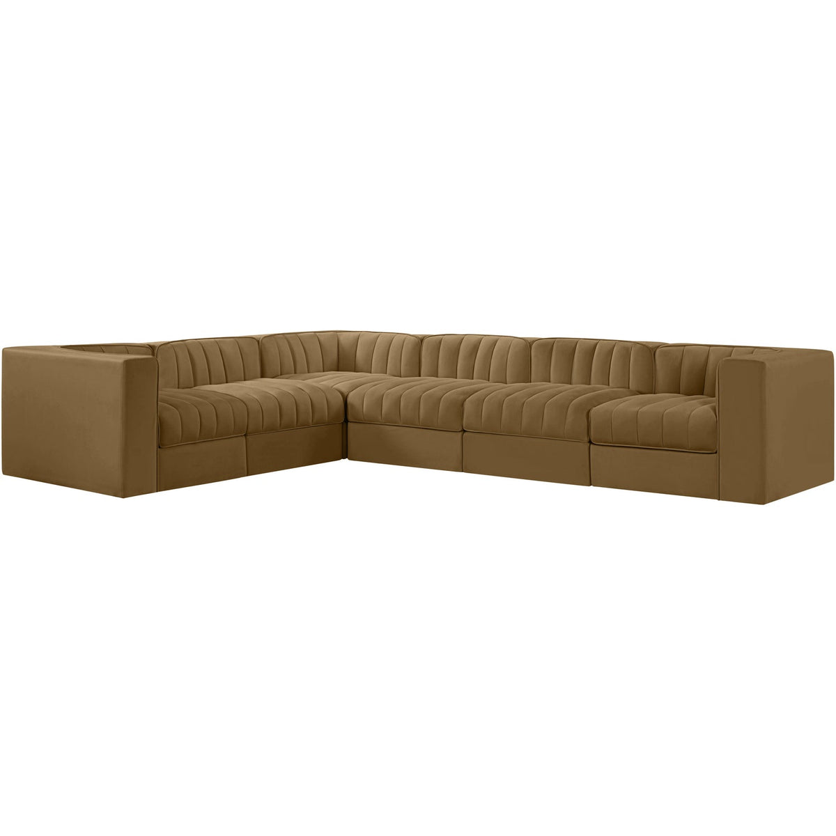 Rummi Saddle Velvet Performance Fabric Upholstered 6 Piece Modular Sectional Sofa