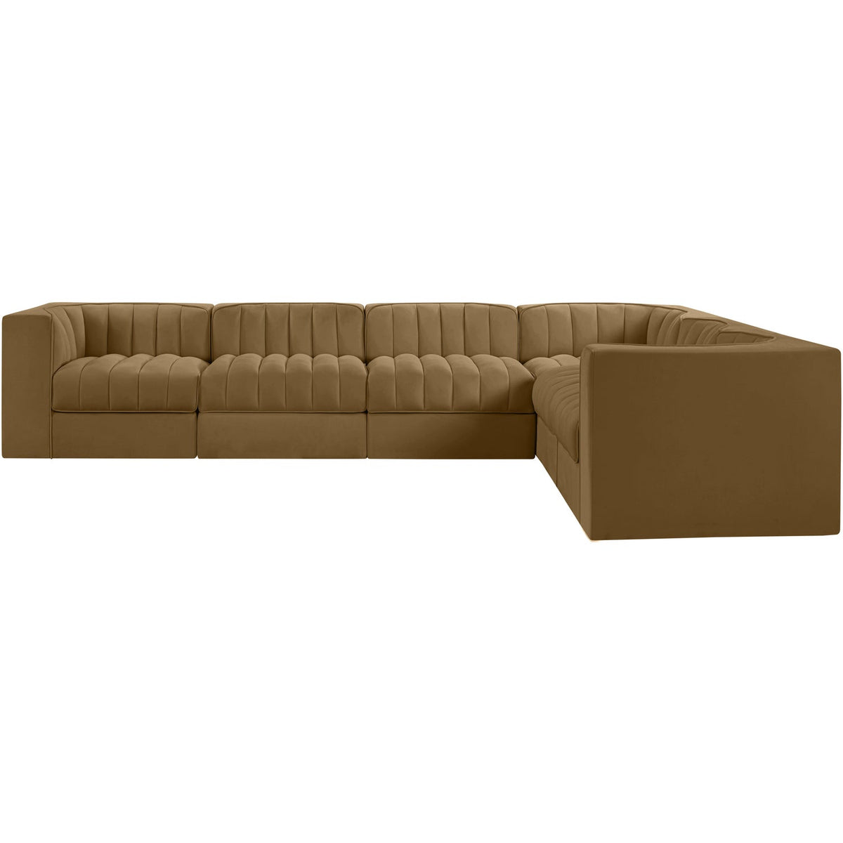 Rummi Saddle Velvet Performance Fabric Upholstered 6 Piece Modular Sectional Sofa