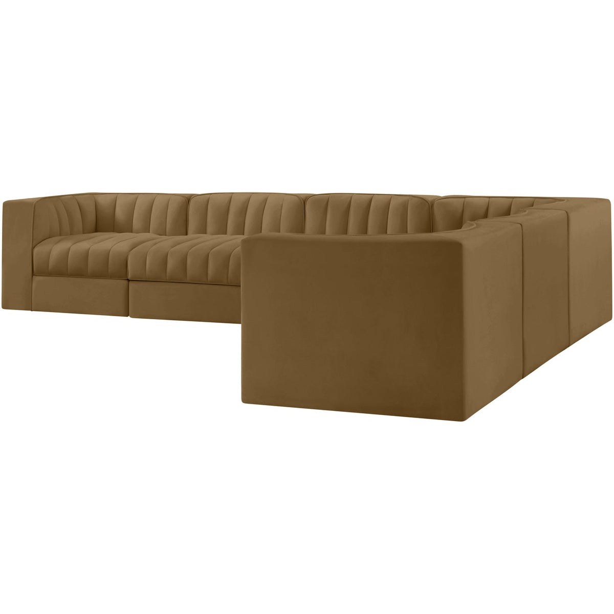 Rummi Saddle Velvet Performance Fabric Upholstered 6 Piece Modular Sectional Sofa