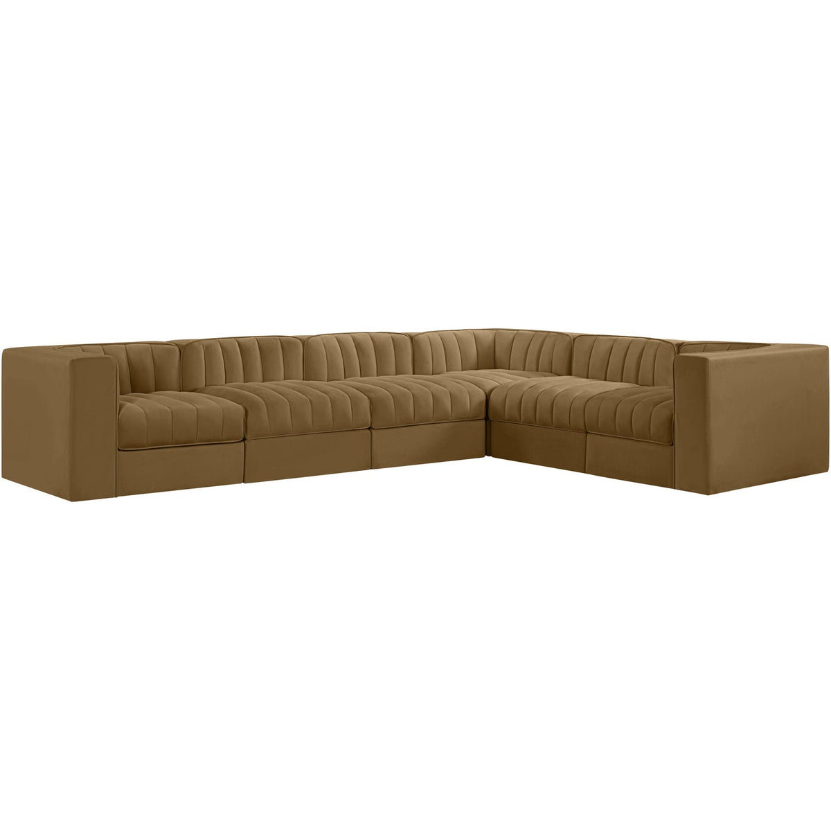 Rummi Saddle Velvet Performance Fabric Upholstered 6 Piece Modular Sectional Sofa