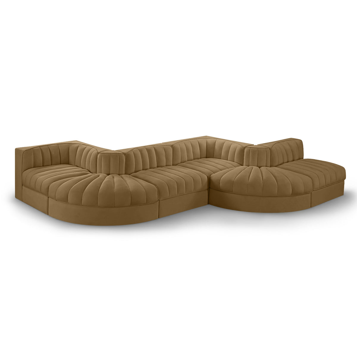 Rummi Saddle Velvet Performance Fabric Upholstered 6pc. Modular Sectional in Saddle velvet, 175"W, primary product view