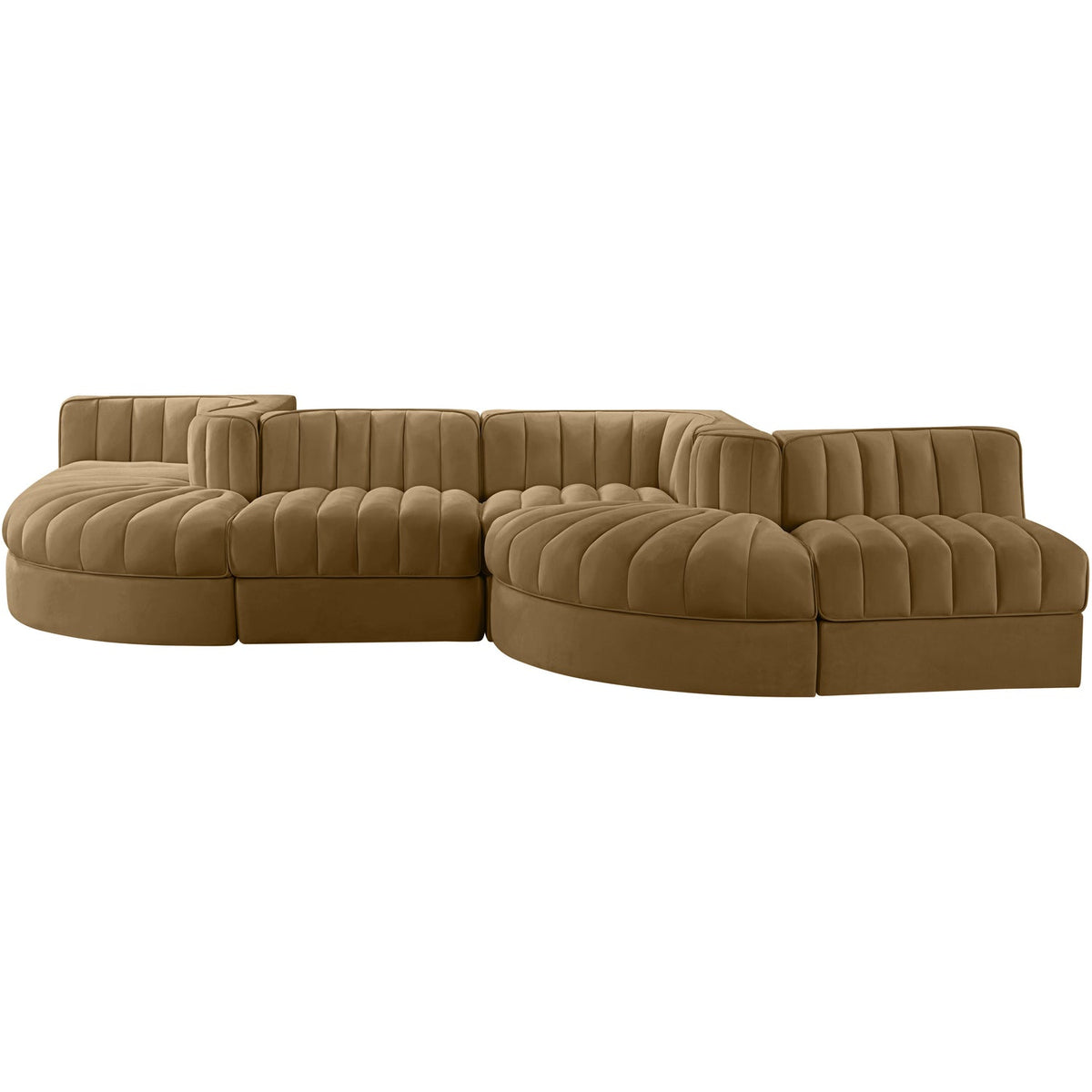 Rummi Saddle Velvet Performance Fabric Upholstered 6 Piece Modular Sectional Sofa