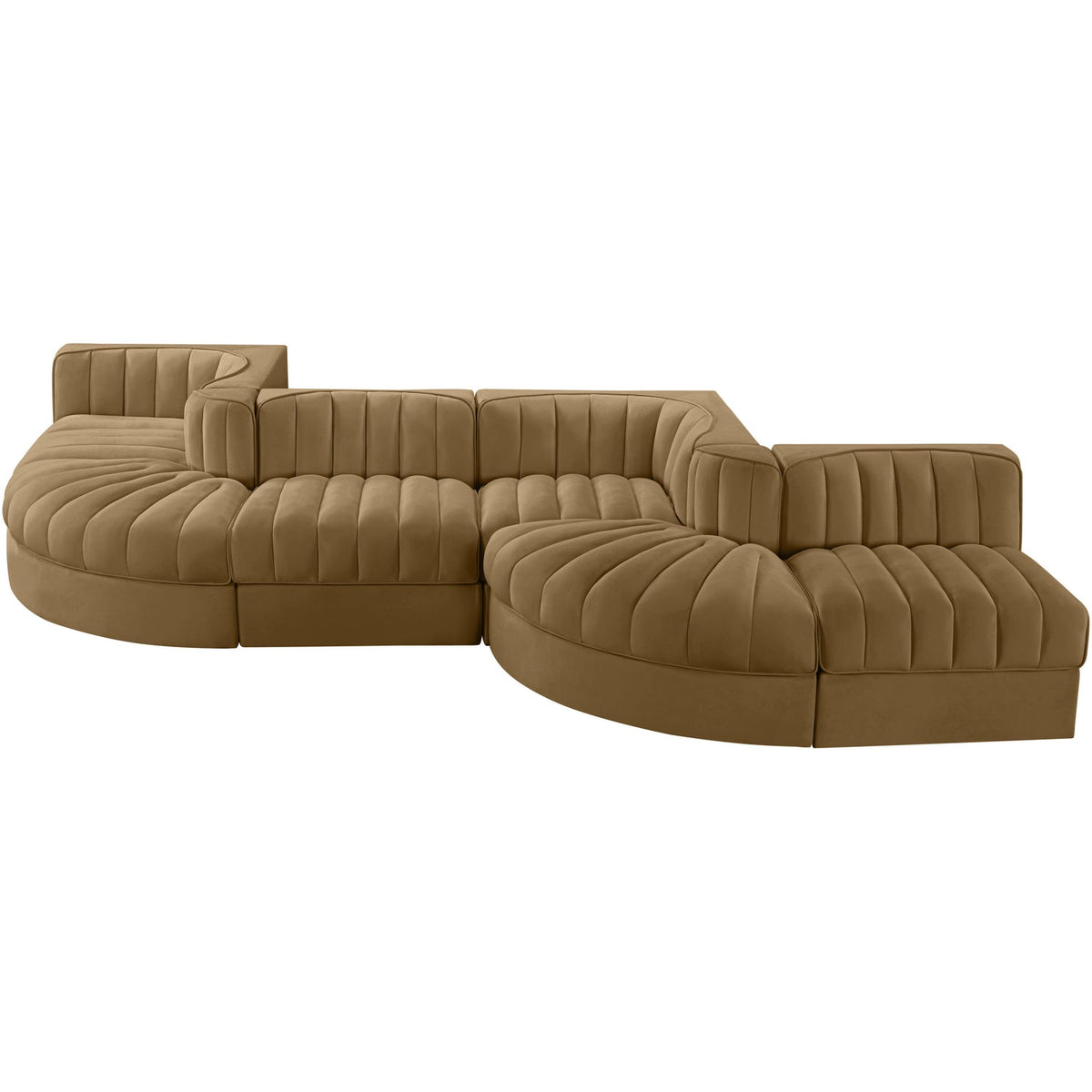 Rummi Saddle Velvet Performance Fabric Upholstered 6 Piece Modular Sectional Sofa