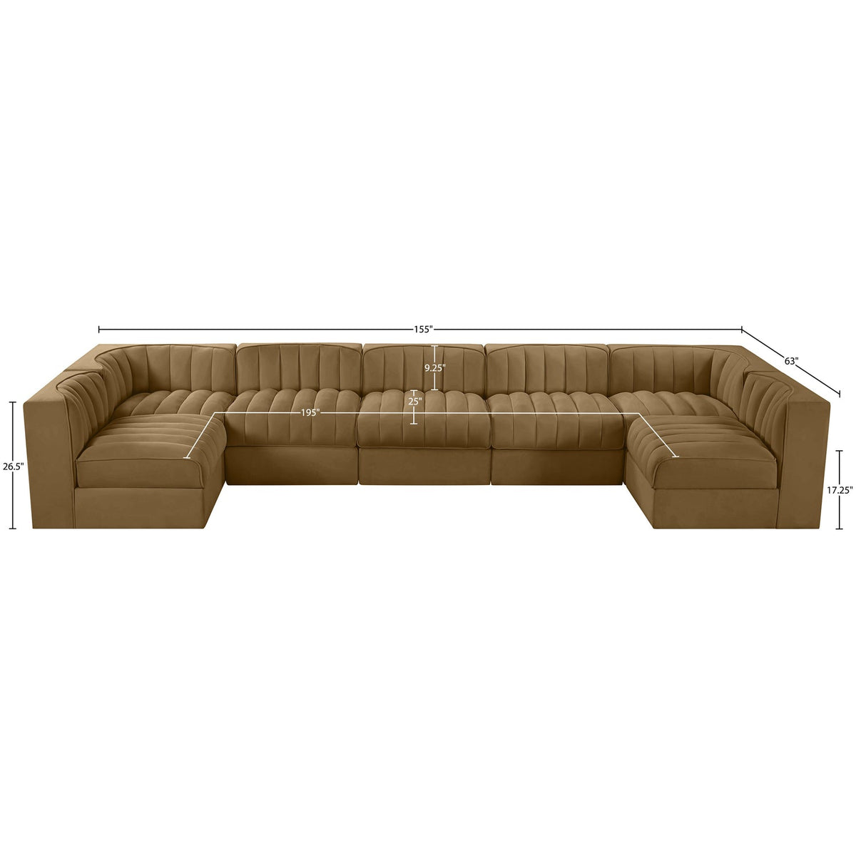 Rummi Saddle Velvet Performance Fabric Upholstered 7 Piece Modular Sectional Sofa