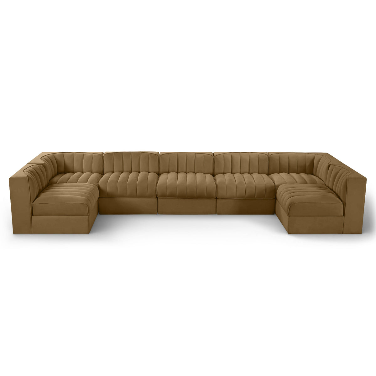 Rummi Saddle Velvet Performance Fabric Upholstered 7pc. Modular Sectional in Saddle velvet, 155"W, primary product view