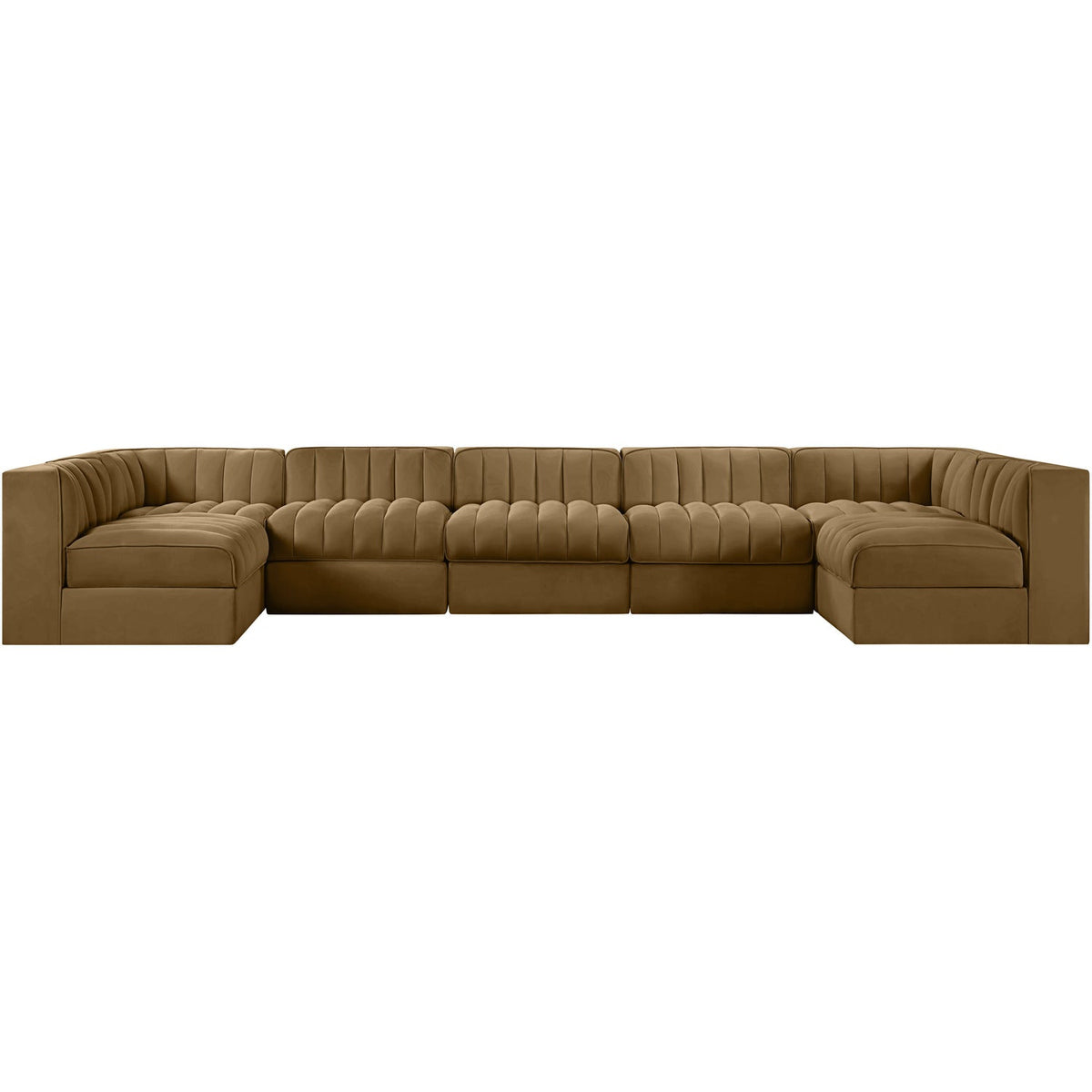 Rummi Saddle Velvet Performance Fabric Upholstered 7 Piece Modular Sectional Sofa