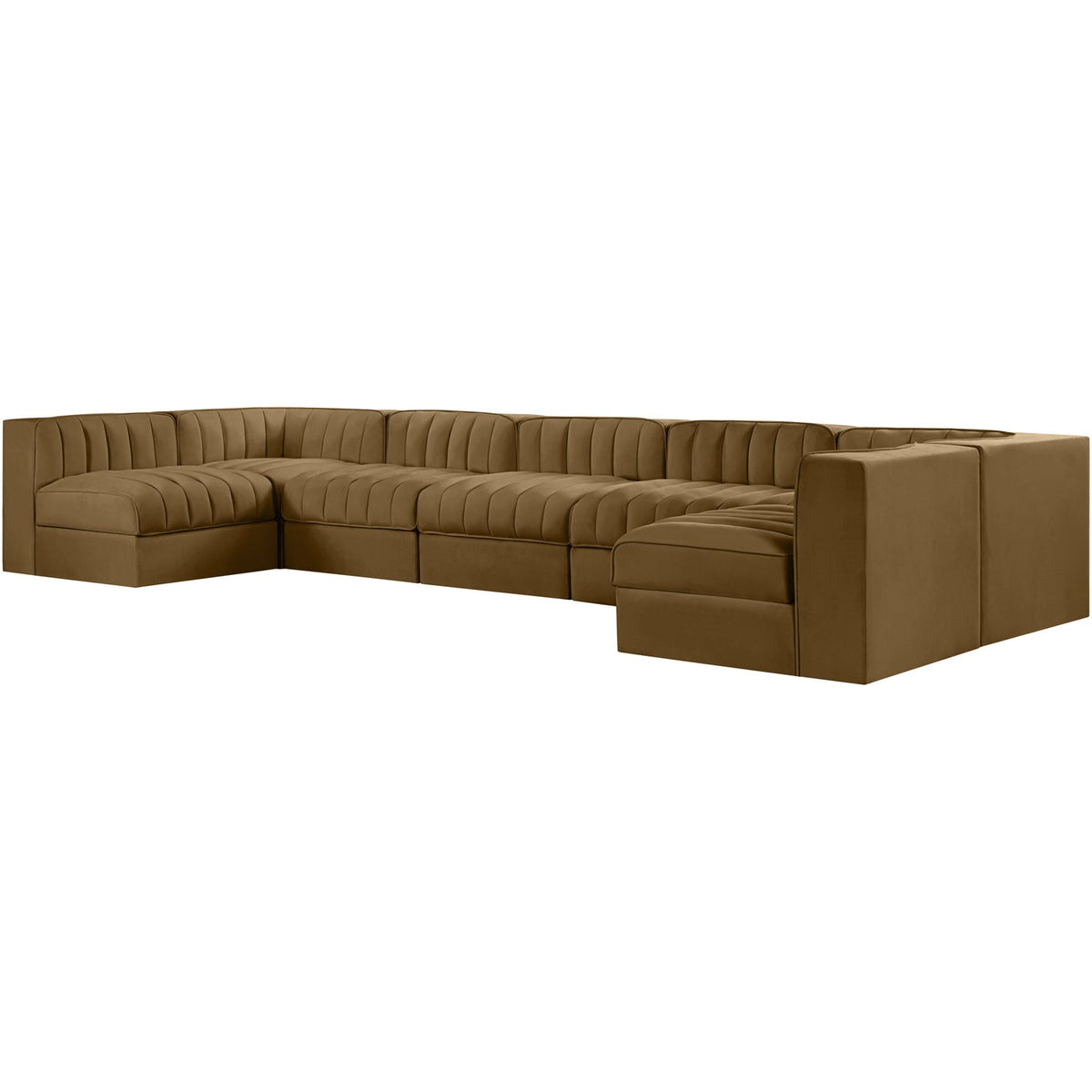 Rummi Saddle Velvet Performance Fabric Upholstered 7 Piece Modular Sectional Sofa